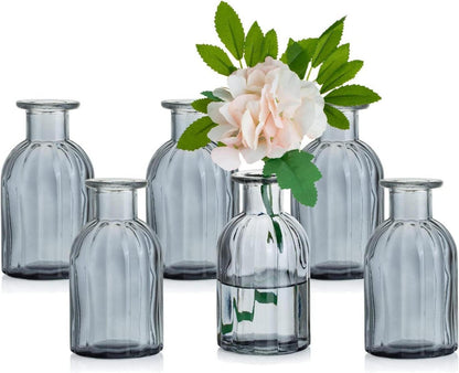 Kleine Vintage Glasvasen Set 6er Mini Blumenvase GrauTransparent