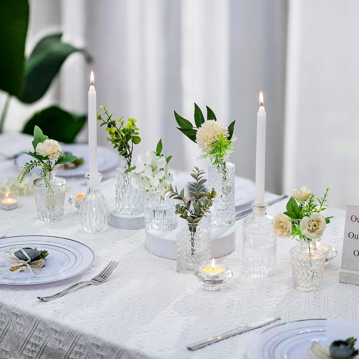 Kleine Glasvase Vintage & Modern: 8er Set Kristallvase Blumenvase Mini Deko Vasen Aesthetic Hochzeit Pampasgras Rose