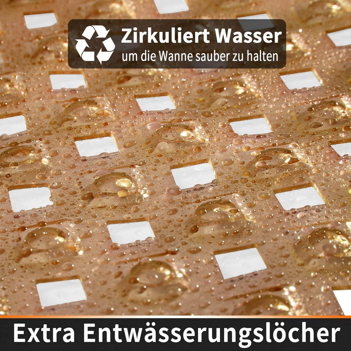 Badewannenmatte extra lang, rutschfest & ablaufend, braun