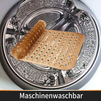 Badewannenmatte extra lang, rutschfest & ablaufend, braun