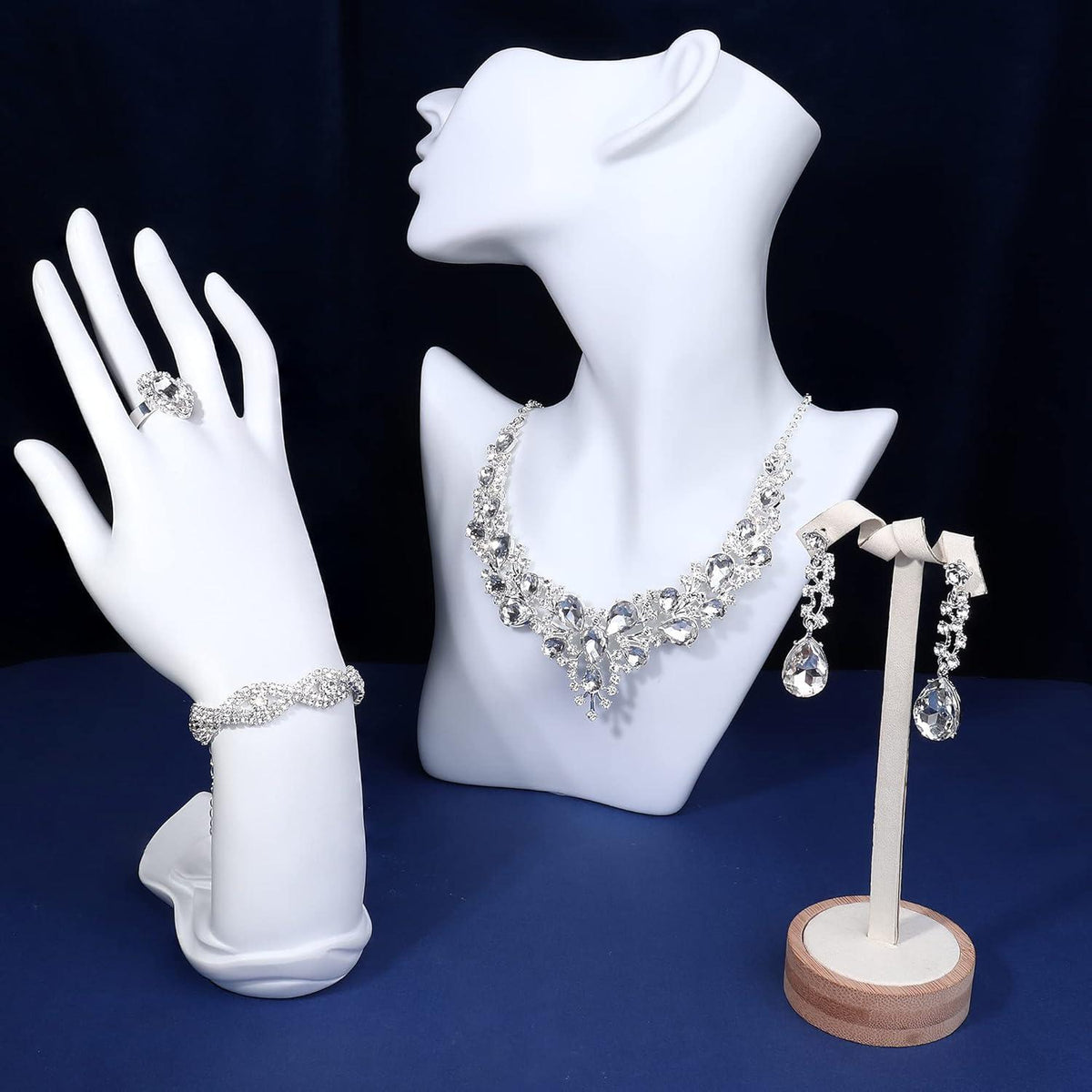 Hochzeit Schmuck Set Damen Kristall Braut Vintage Silber Ohrringe Halskette