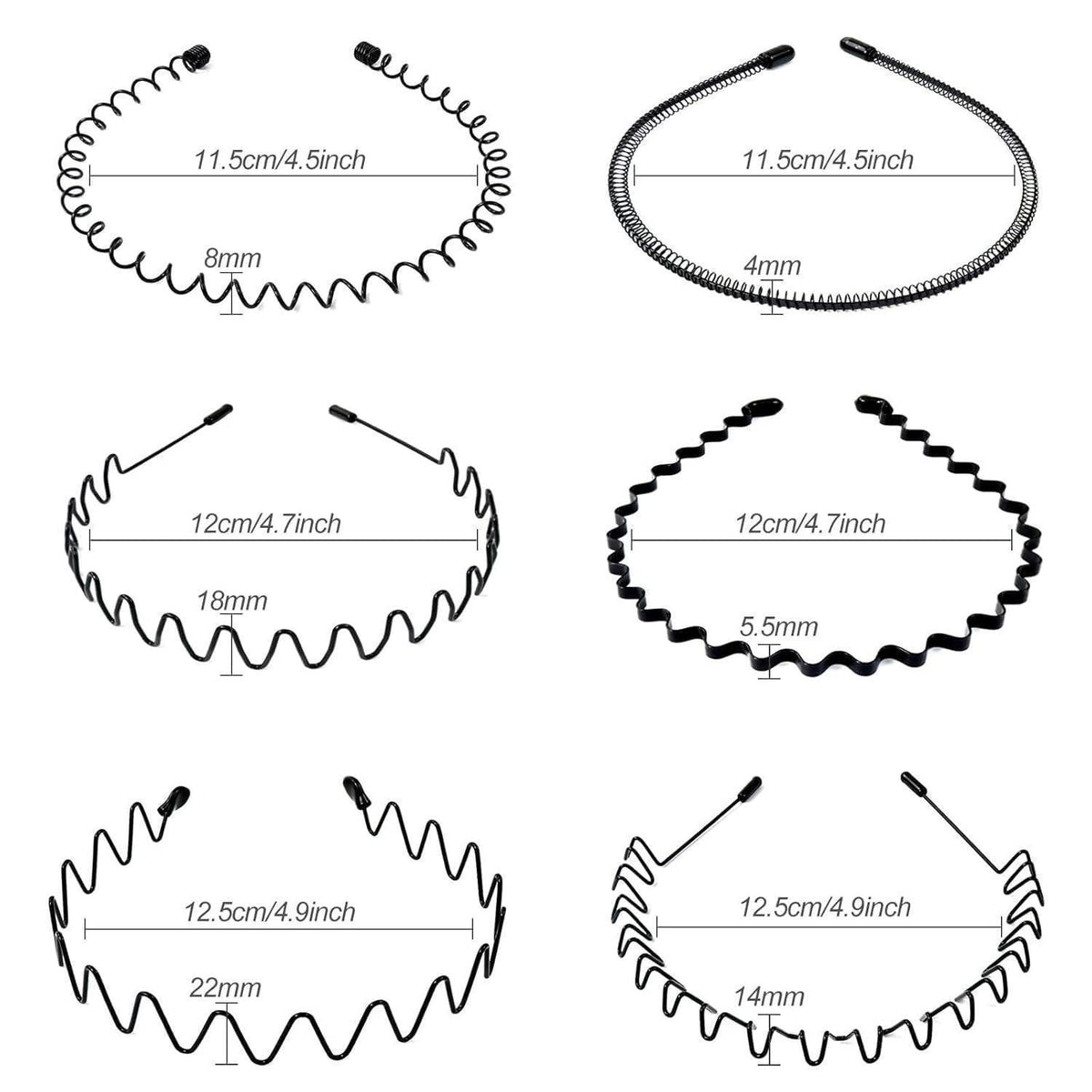 6er Set Metall Haarband, Schwarz Welle Stirnband Unisex, Verstellbar