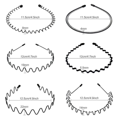 6er Set Metall Haarband, Schwarz Welle Stirnband Unisex, Verstellbar