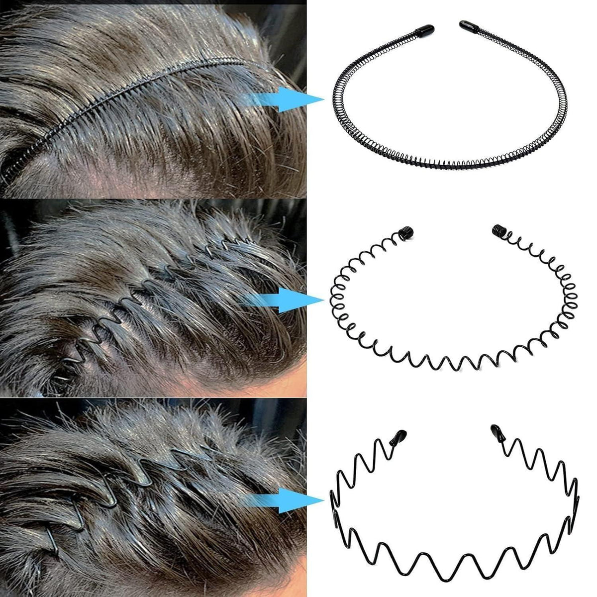 6er Set Metall Haarband, Schwarz Welle Stirnband Unisex, Verstellbar