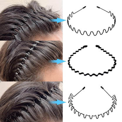 6er Set Metall Haarband, Schwarz Welle Stirnband Unisex, Verstellbar
