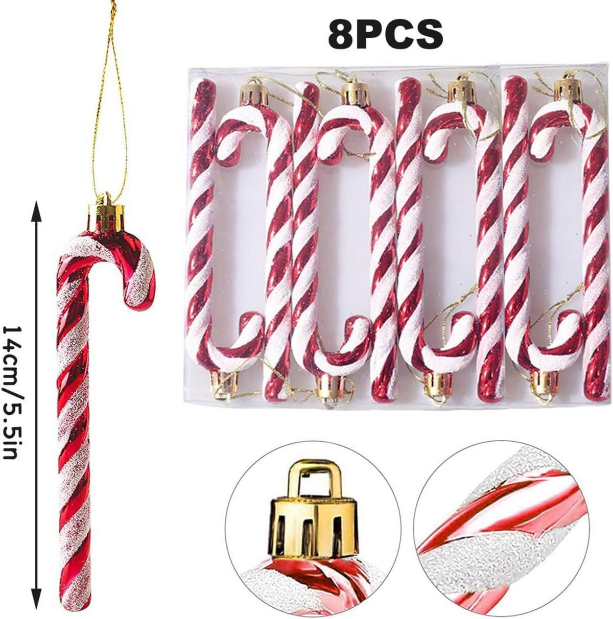 Glitzer Zuckerstangen Weihnachtsbaum Deko 14cm Rot 8 Stück
