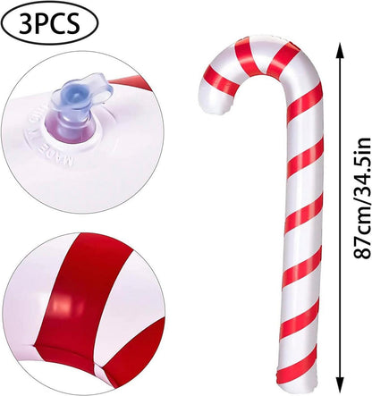 3er Set 87cm Aufblasbare Zuckerstangen Weihnachtsdeko Rot