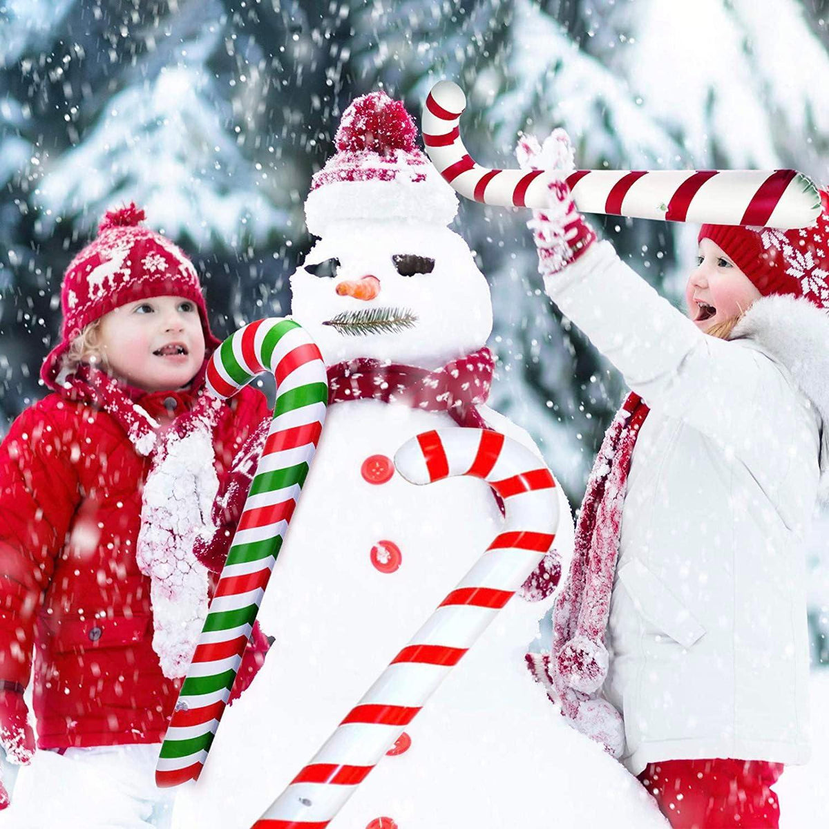 Aufblasbare Zuckerstangen Weihnachtsdeko 3 Stück 87 cm Rot