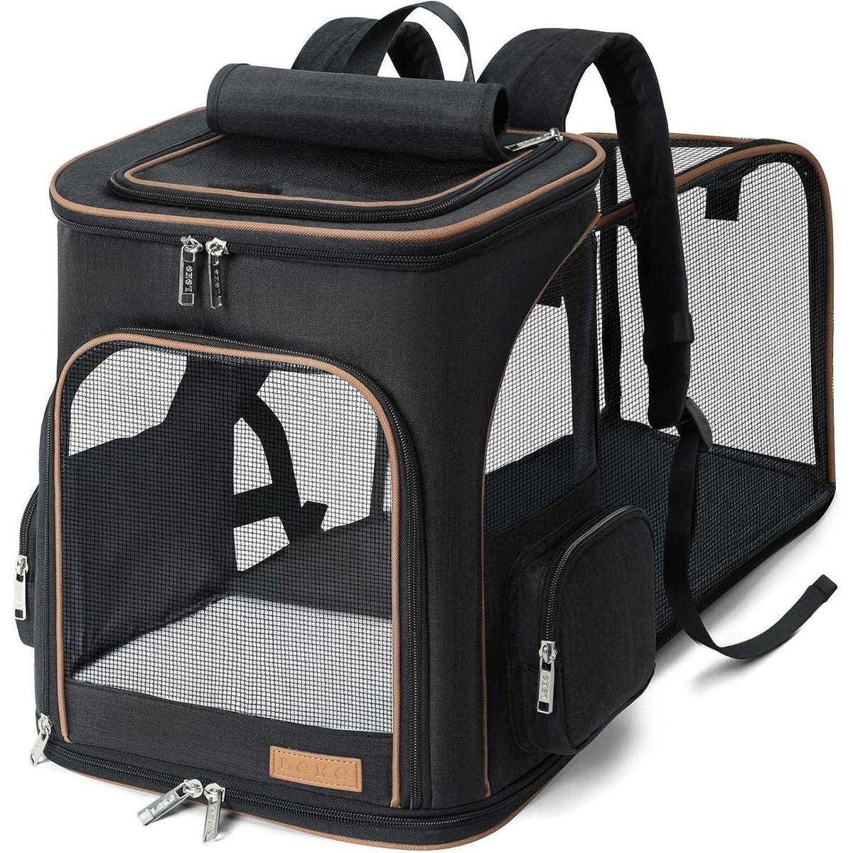 Erweiterbarer Katzen- und Hunderucksack, faltbar, L, Schwarz