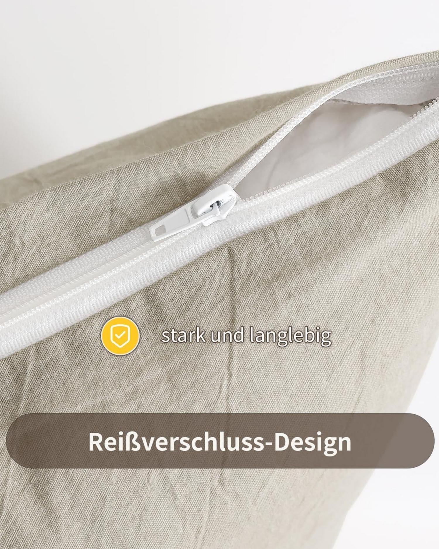 ATsense 2er Set Kissenbezug 40x40 cm 100% Gewaschene Baumwolle Reißverschluss Beige