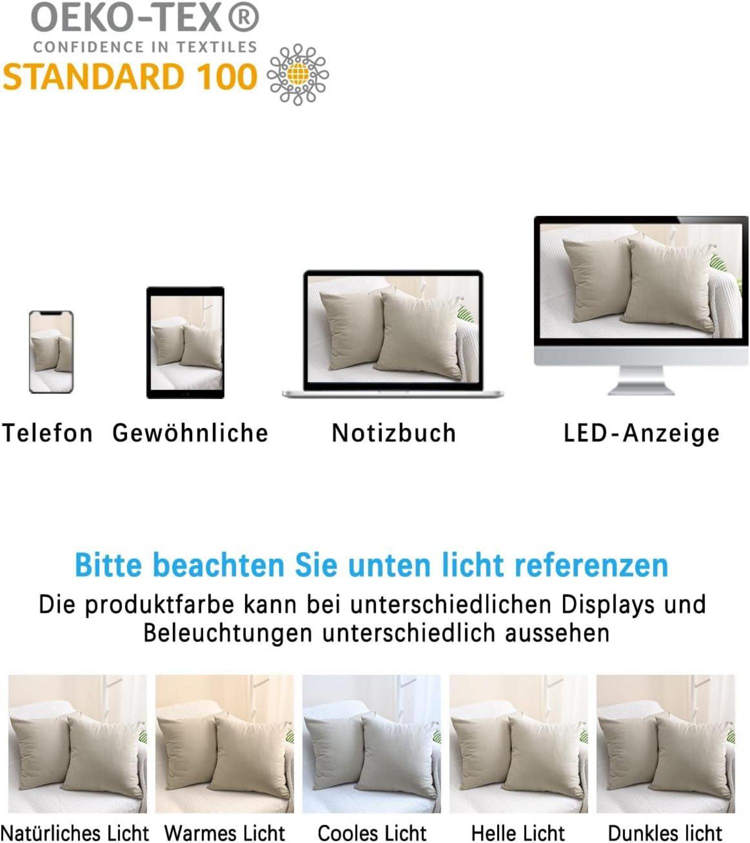 Kissenbezug 40x40 cm 100% Baumwolle Beige 2er Set mit Reißverschluss