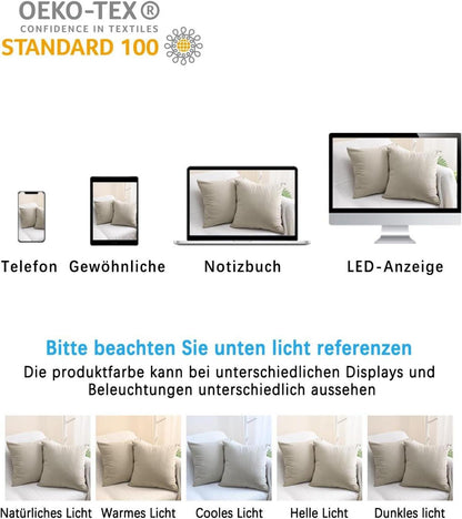 Kissenbezug 40x40 cm 100% Baumwolle Beige 2er Set mit Reißverschluss
