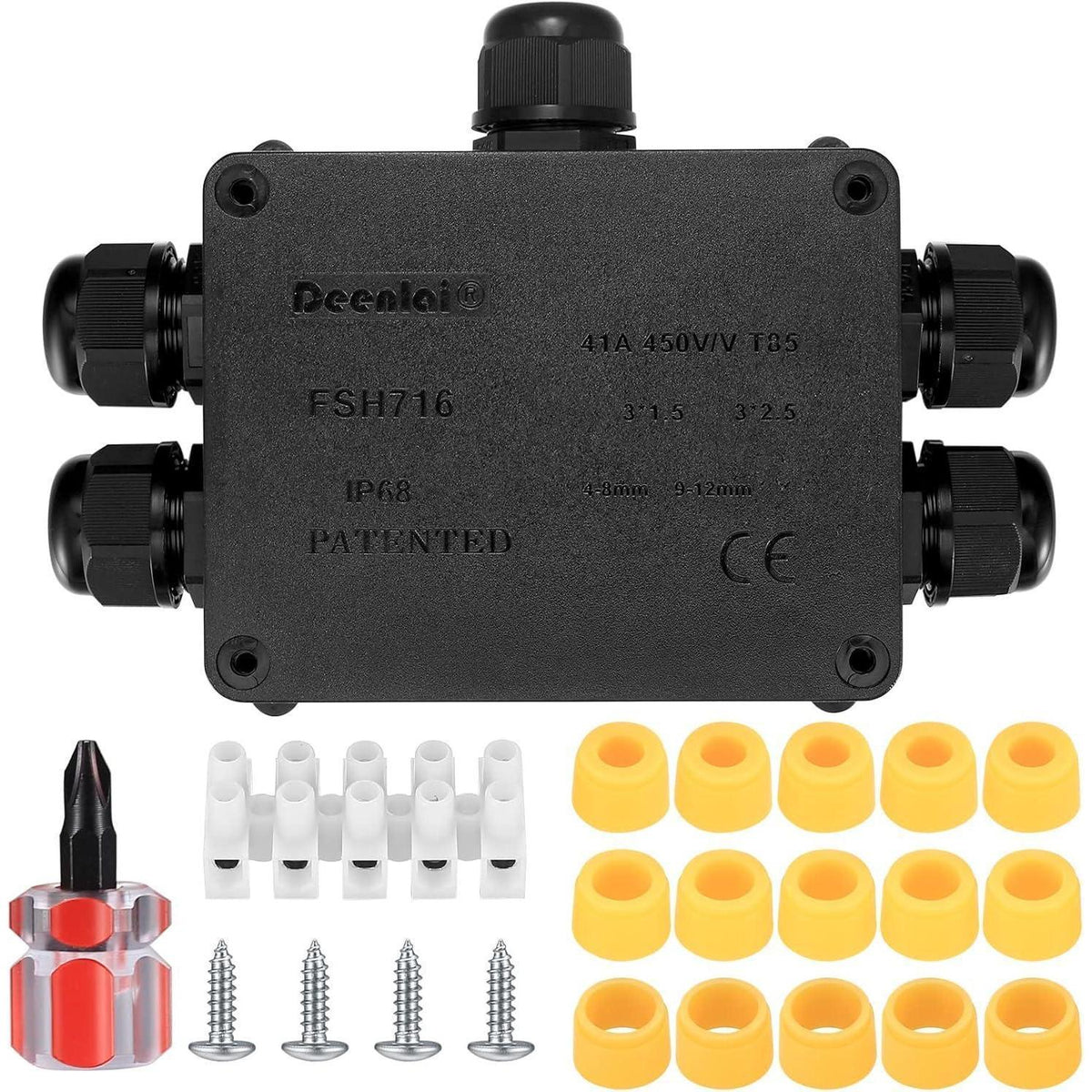 Wasserdichte Abzweigdose IP68, 5-Wege Klemmdose Außen für Ø4-12mm Kabel