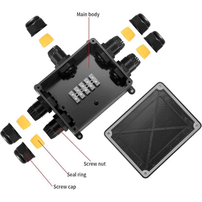 Wasserdichte Abzweigdose IP68, 5-Wege Klemmdose Außen für Ø4-12mm Kabel