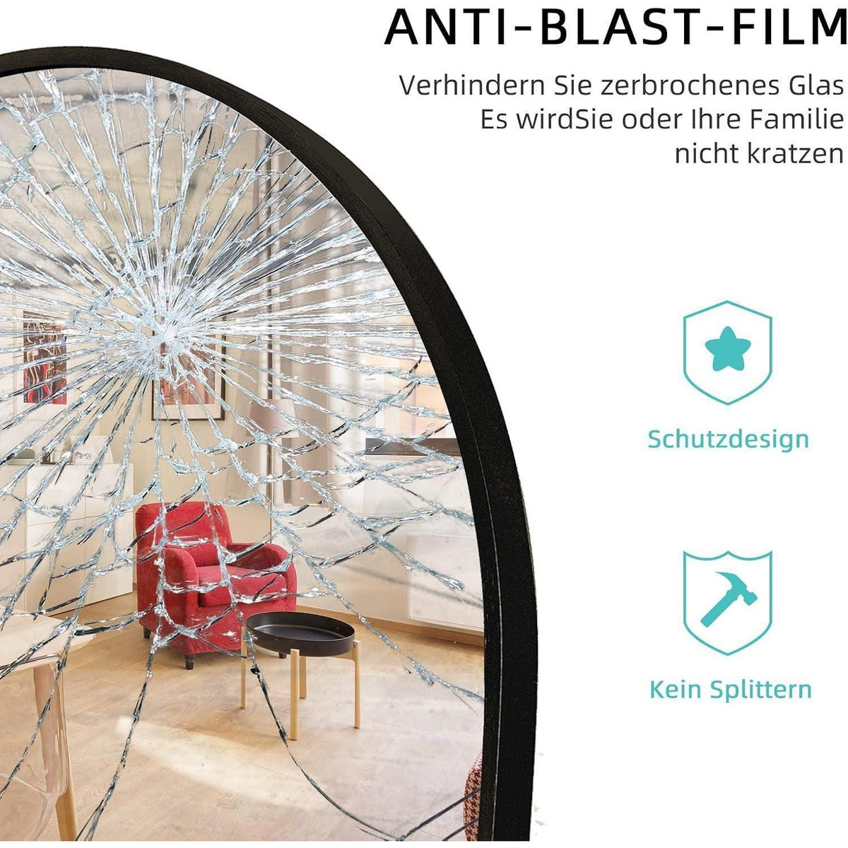 Gewölbter Standspiegel Schwarz 161cm – Vollständig & Elegant
