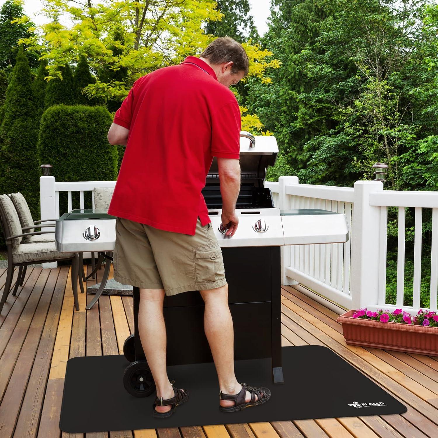 FLASLD Grillmatte 91x124 cm Terrassenmatte Schwarz Schutzdecke Ölpolsterschutz