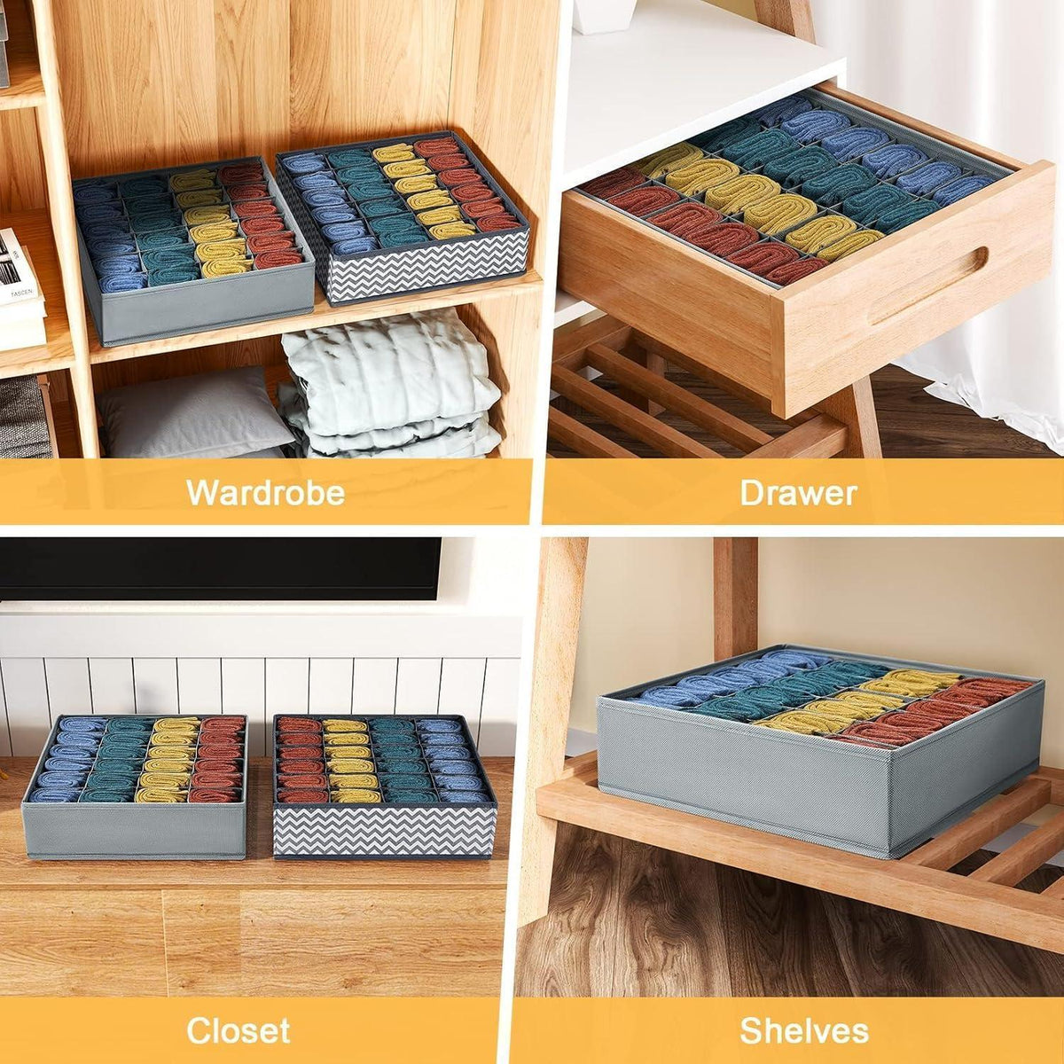 24-Zellen Schubladen Organizer für Socken & Unterwäsche, Grau