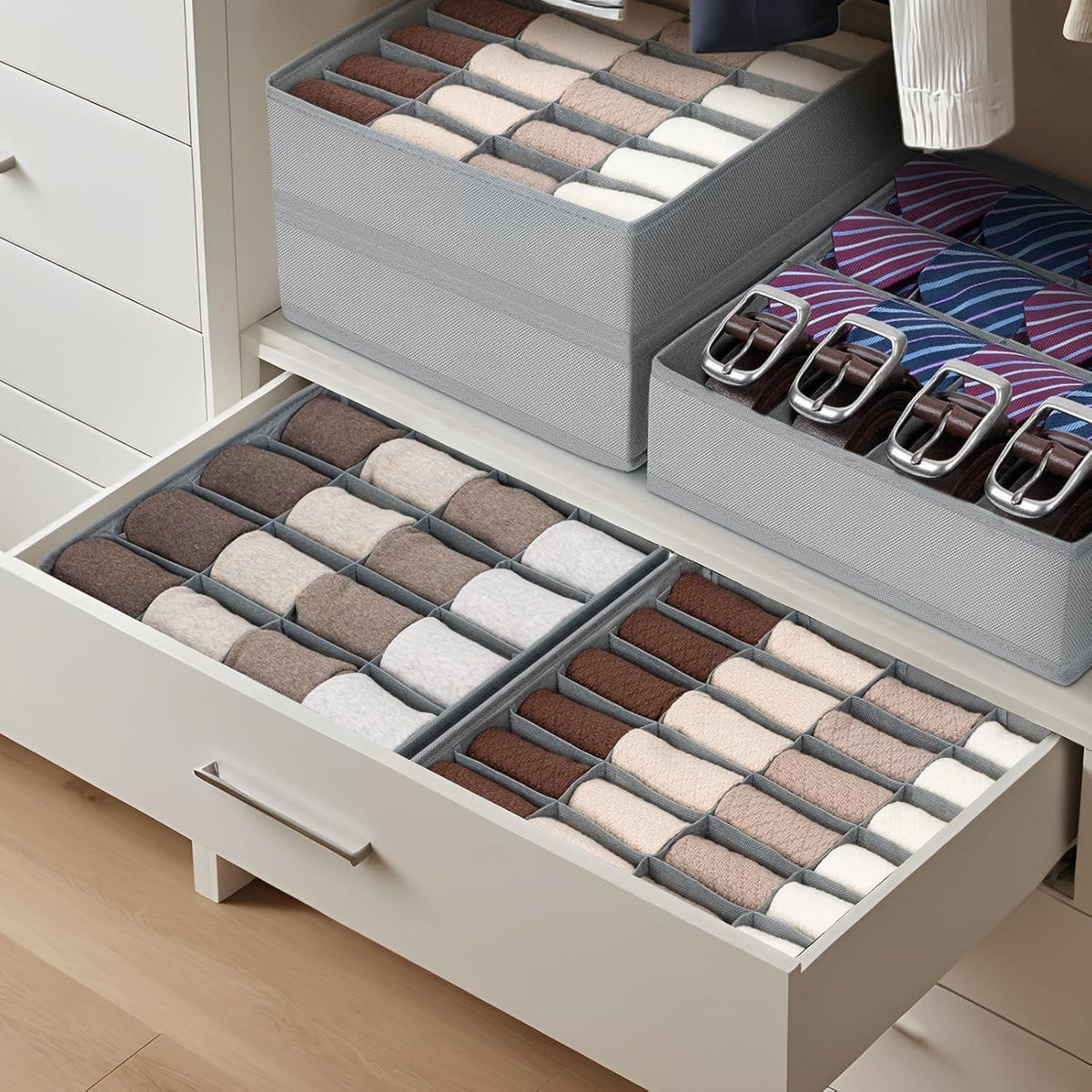24-Zellen Schubladen Organizer für Socken & Unterwäsche, Grau