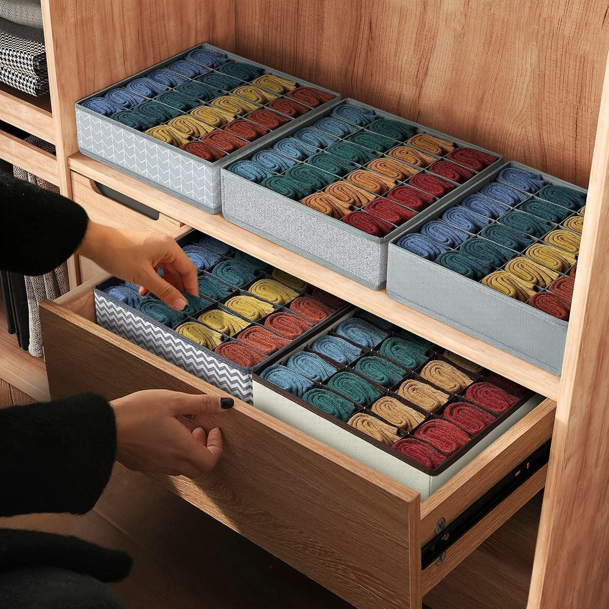 24-Zellen Schubladen Organizer für Socken & Unterwäsche, Grau