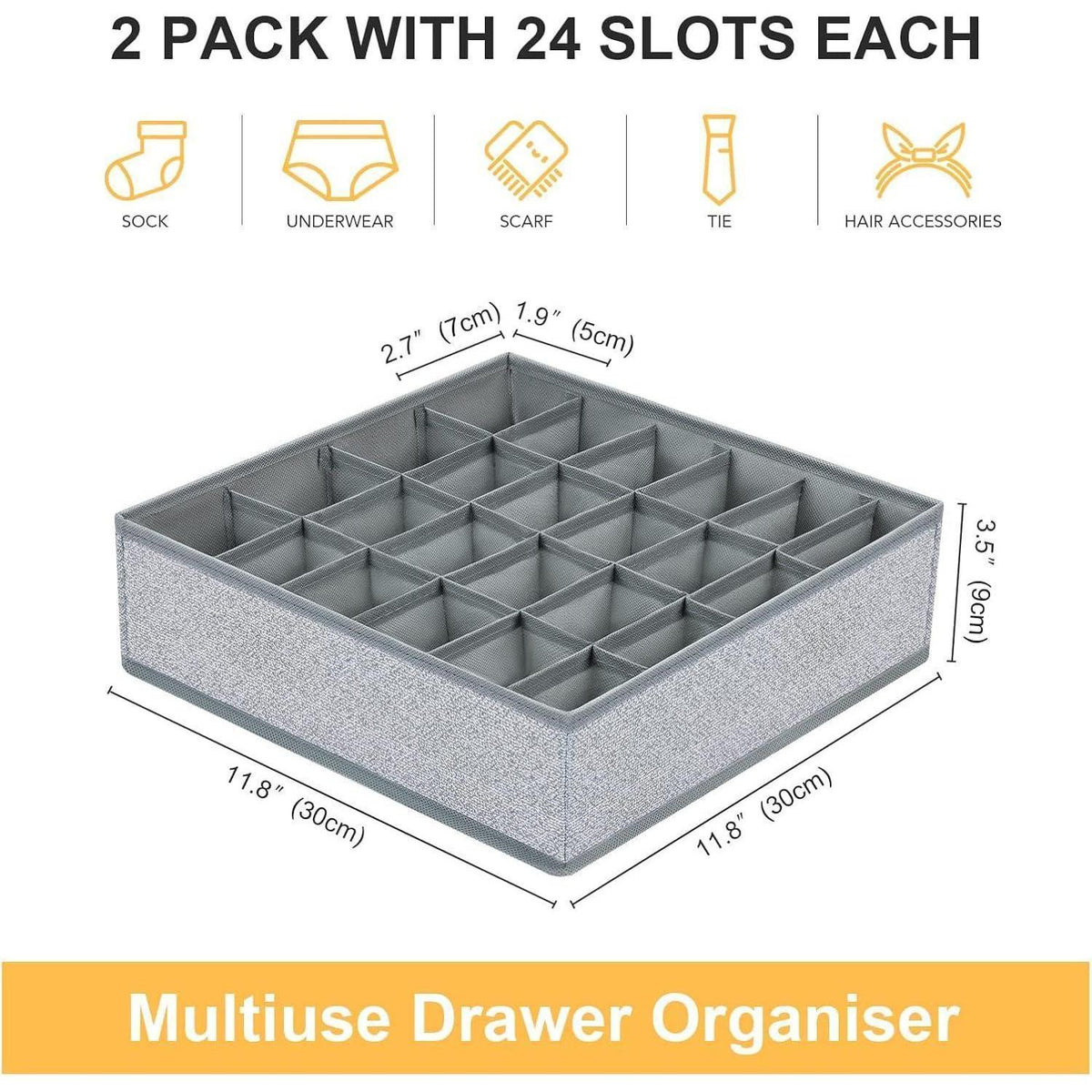 Aufbewahrungsboxen 24 Fächer faltbar für Socken & Krawatten hellgrau
