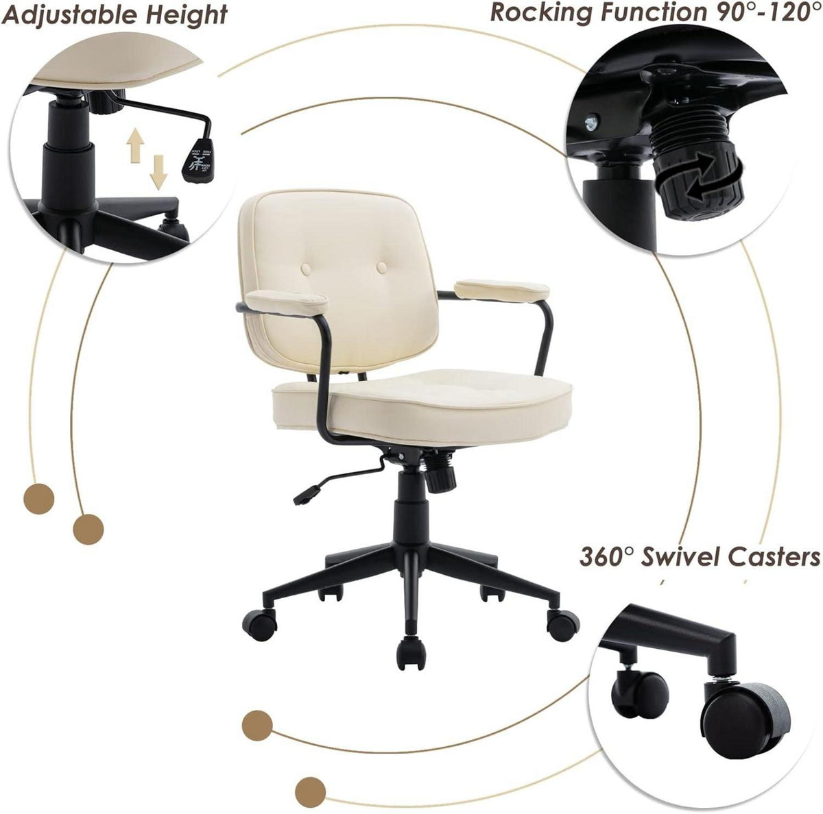 Ergonomischer Bürostuhl Weiß PU Leder Schreibtischstuhl Arbeitsstuhl