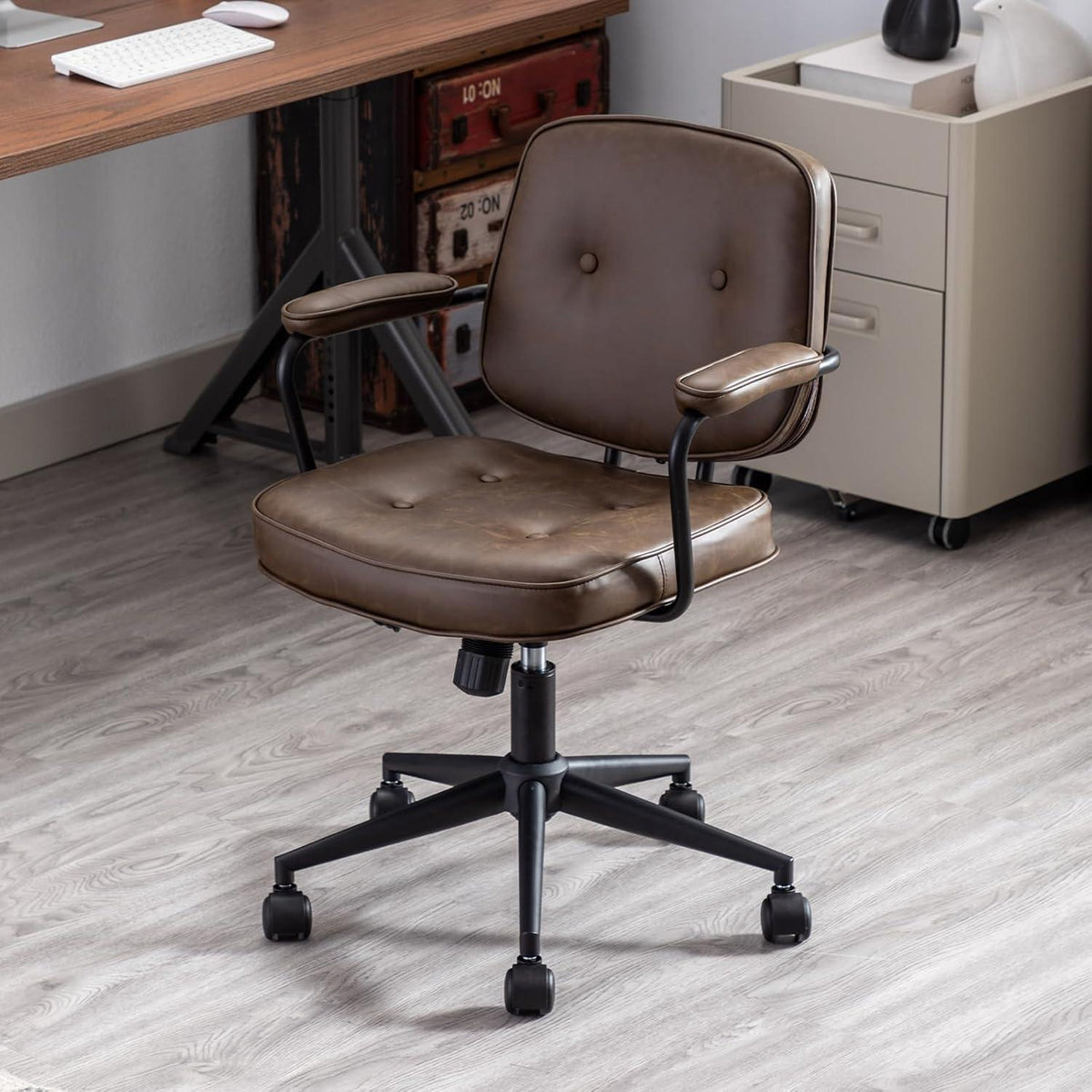 Ergonomischer Bürostuhl PU Leder Braun Drehstuhl verstellbar