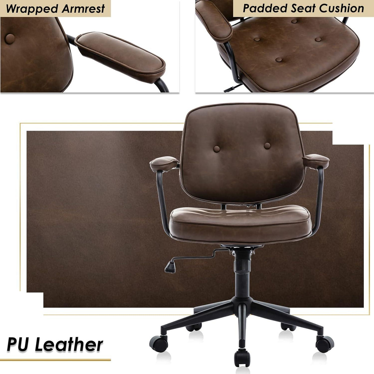 Ergonomischer Bürostuhl Braun PU Leder Drehstuhl Verstellbar Modern