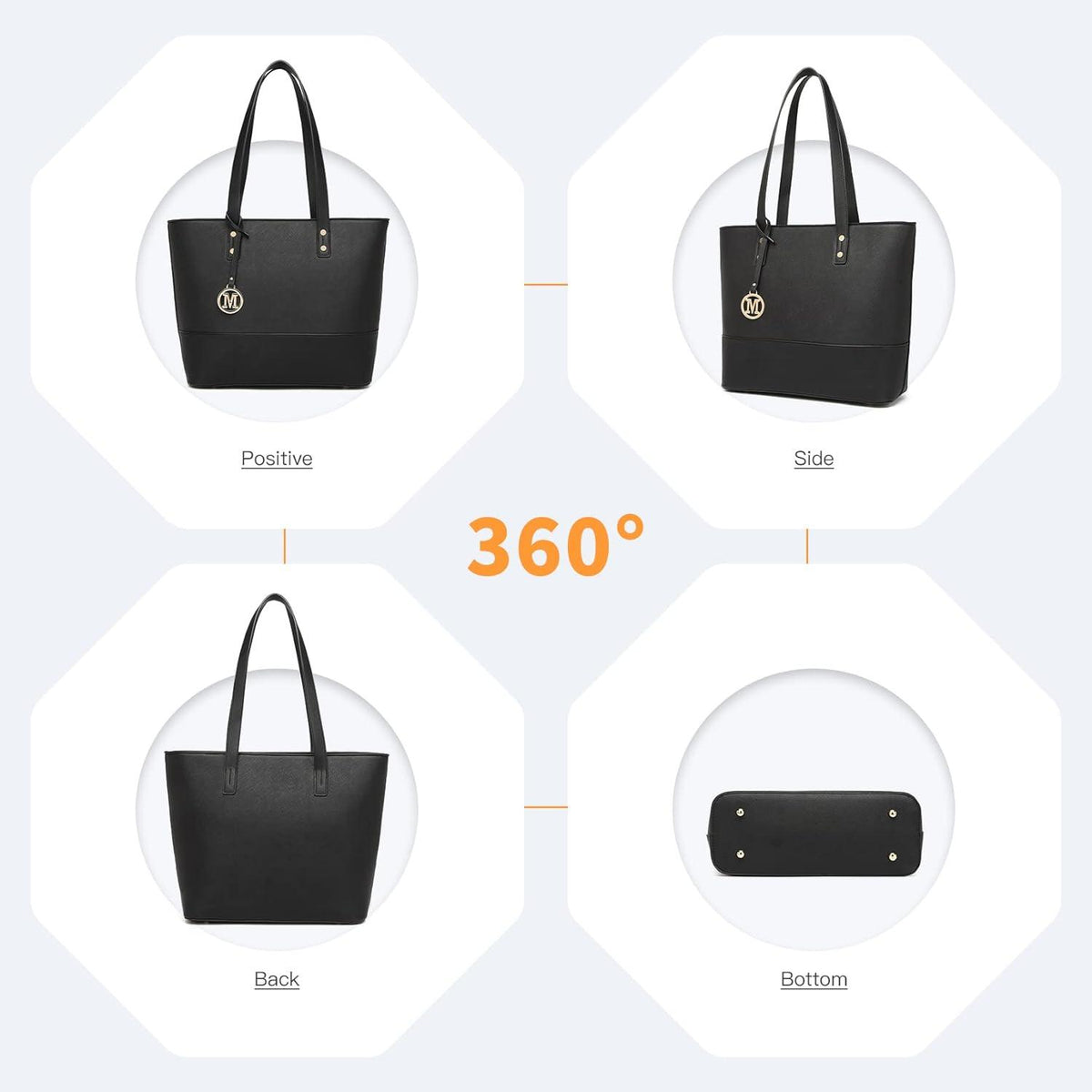 Große Damen Schultertasche 3tlg. Set Schwarz Kontrastfarbe & Quaste Vintage Stil