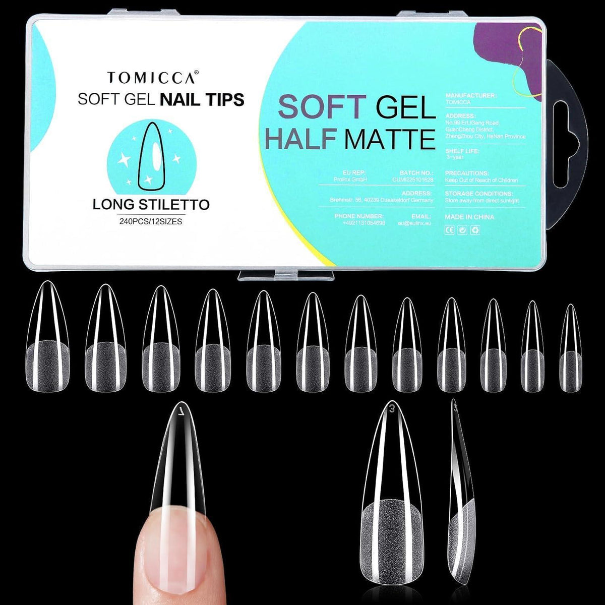 Stiletto Long Nageltips – 240 Stück, 12 Größen