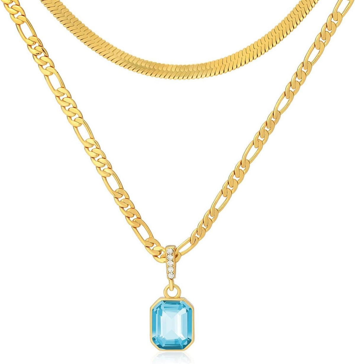 Goldene Geschichtete Ketten Halskette mit Kristallanhänger 18K