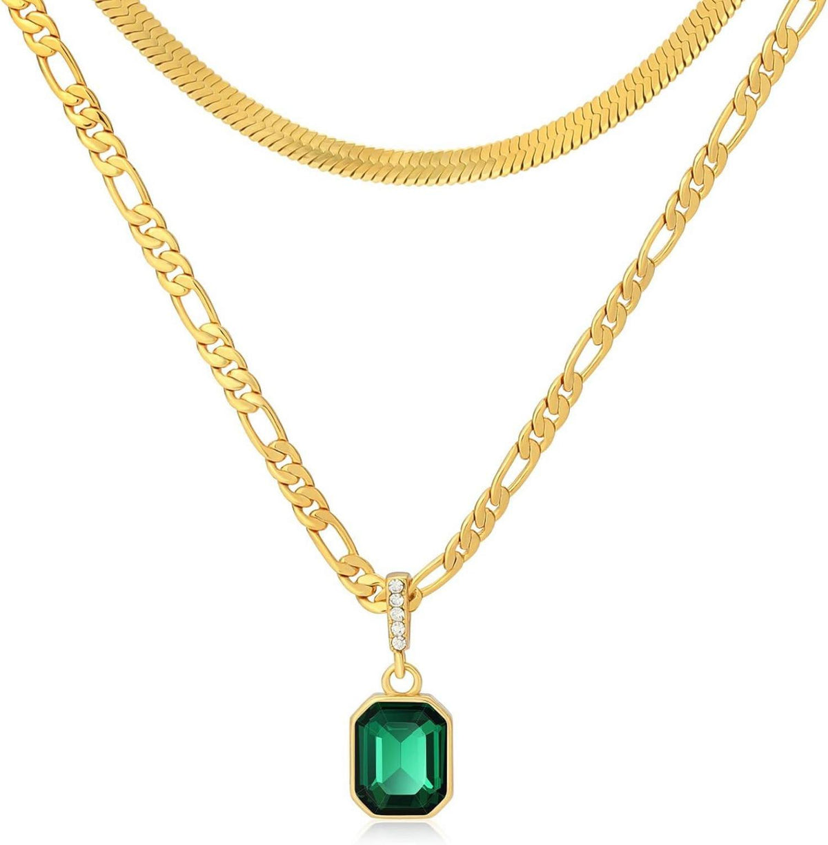Goldene Geschichtete Ketten Halsketten mit Kristallanhänger 18KGold