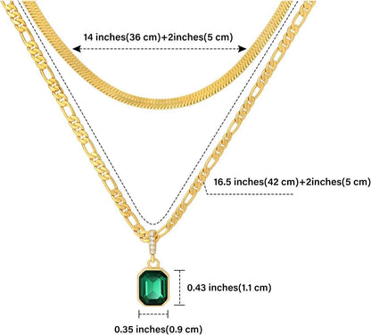 Goldene Geschichtete Halsketten mit Kristallanhänger, 18