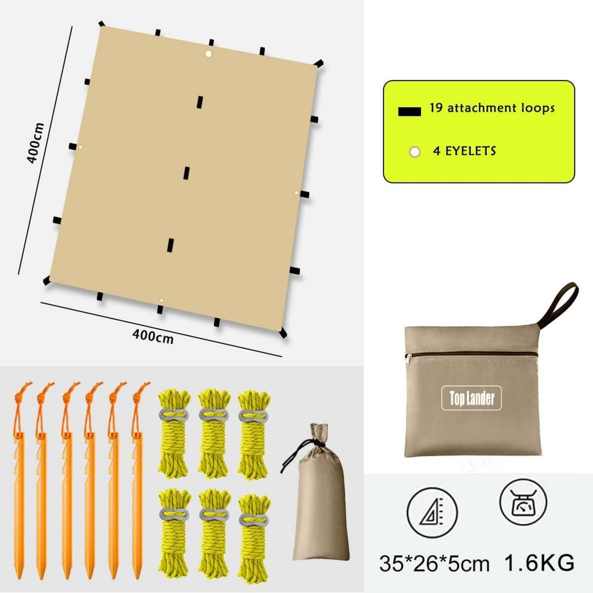 Ultraleichtes Tarp 4x4 Wasserdicht Zeltplane mit Ösen