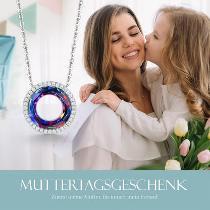 925 Sterling Silber Kreis Kette mit Kristallanhänger - Grün
