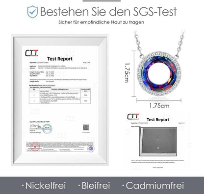 Damen Kette 925 Sterling Silber Kreis Halskette Kristall Anhänger 45cm