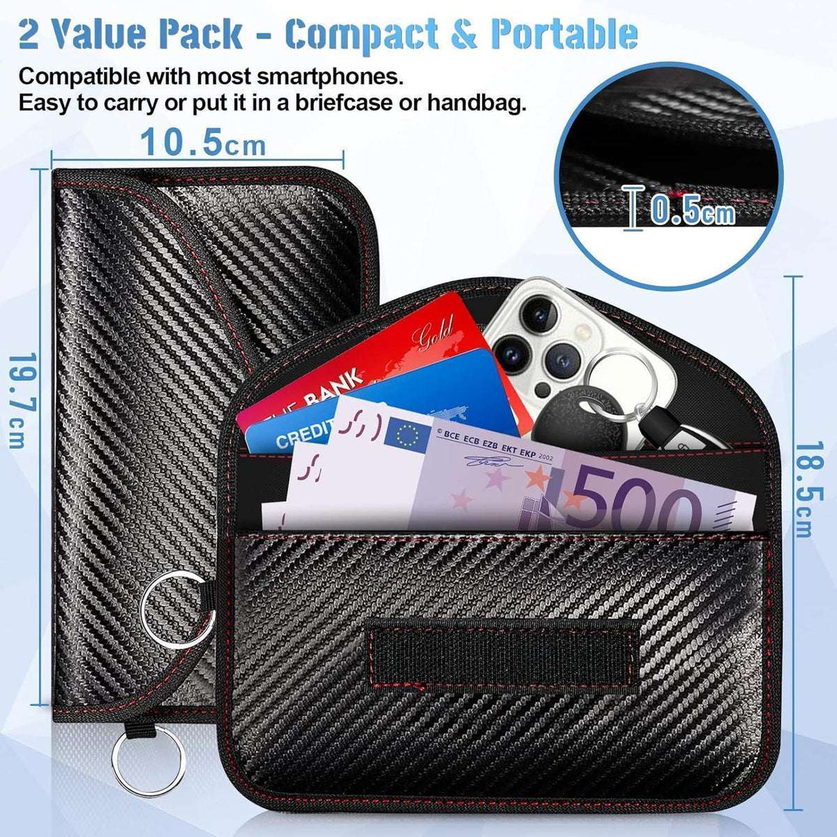 Faraday Tasche Handy 2er Set – Signalblocker Anti-Tracking RFID
