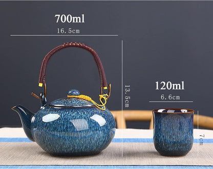 Chinesisches Tee-Set Keramik 600ml Teekanne 6 Tassen 120ml