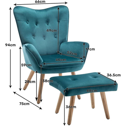 Ohrensessel mit Hocker – Samt Relaxsessel Pfauengrün