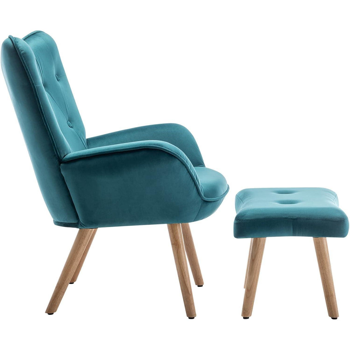 Ohrensessel mit Hocker – Samt Relaxsessel Pfauengrün