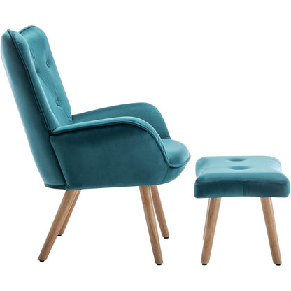 Ohrensessel mit Hocker – Samt Relaxsessel Pfauengrün