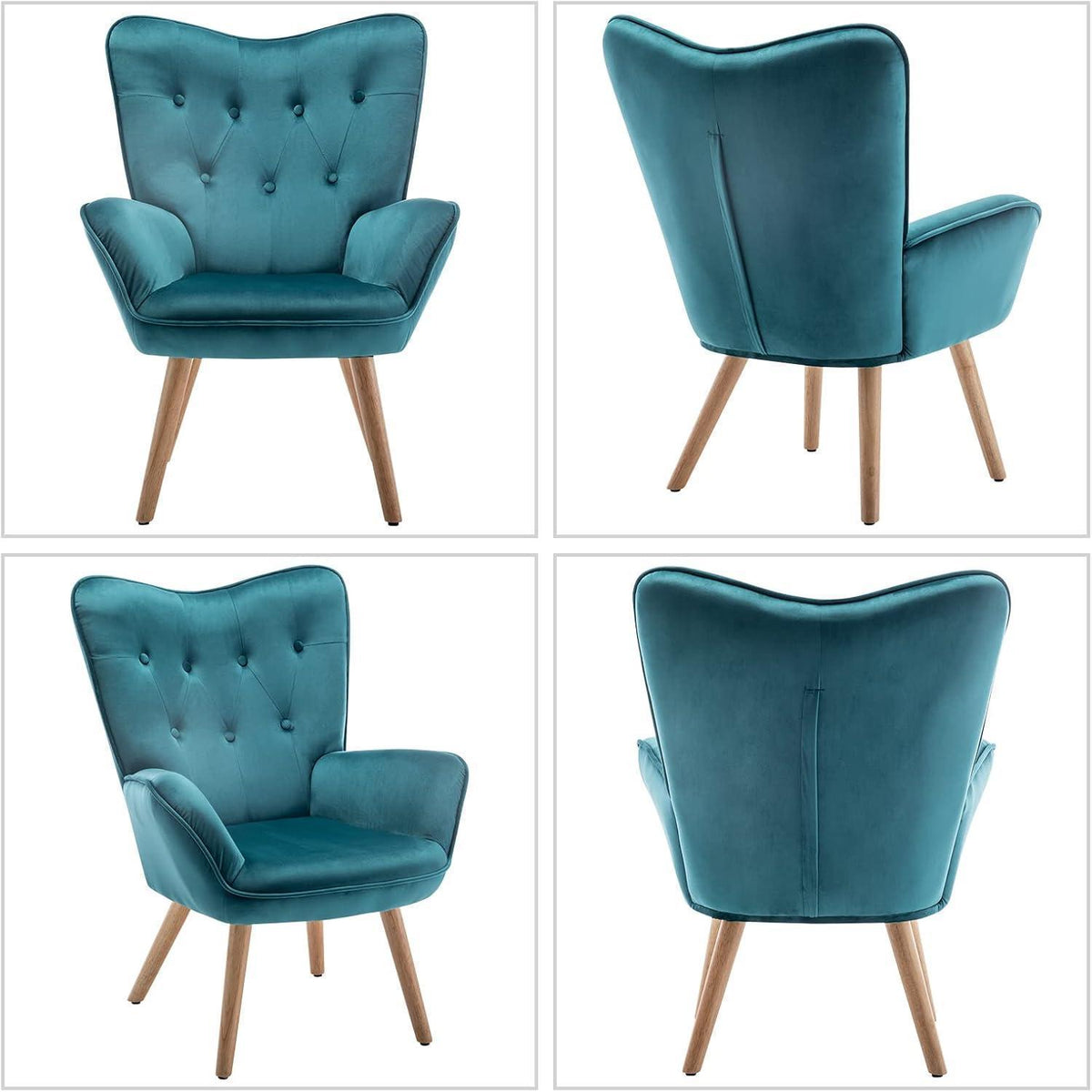 Ohrensessel mit Hocker – Samt Relaxsessel Pfauengrün