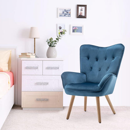 Ohrensessel mit Hocker, Blau – Samt Relaxsessel für Wohnzimmer