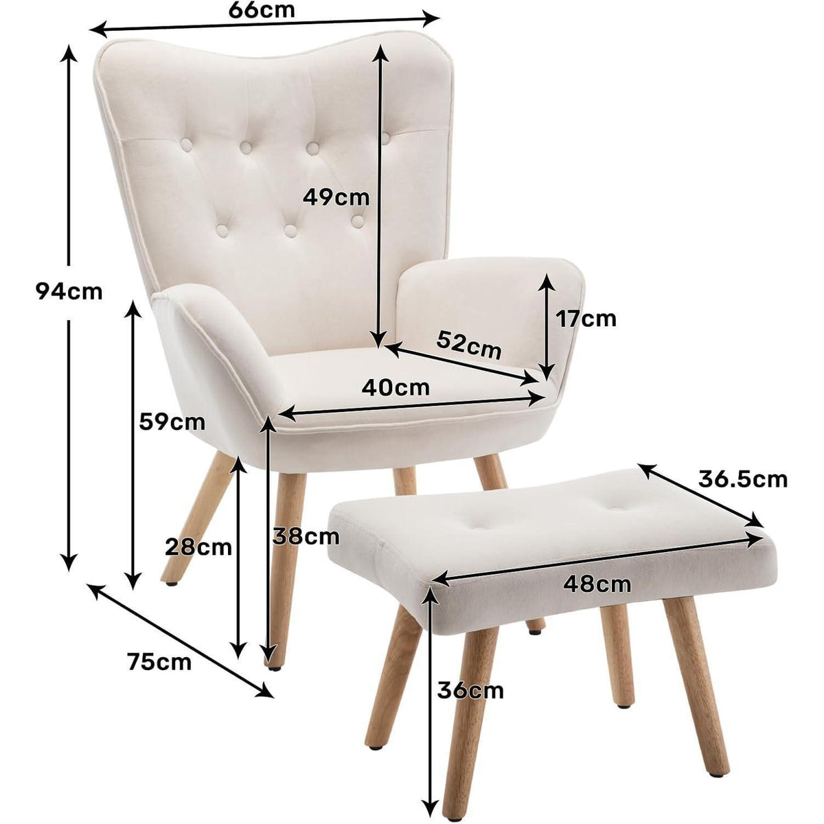 Ohrensessel mit Hocker – Bequemer Samt Relaxsessel für Wohnzimmer