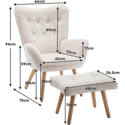 Ohrensessel mit Hocker – Bequemer Samt Relaxsessel für Wohnzimmer