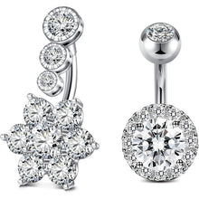 Bauchnabelpiercing 14G 6mm Silber Gold Blume Herz Kristall