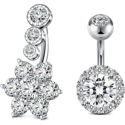Bauchnabelpiercing 14G 6mm Silber Gold Blume Herz Kristall