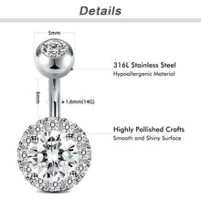 Bauchnabelpiercing 14G 6mm Silber Gold Blume Herz Kristall