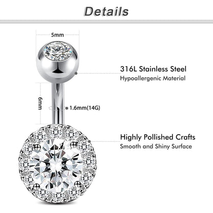 Bauchnabelpiercing 14G 6mm Silber Gold Blume Herz Kristall
