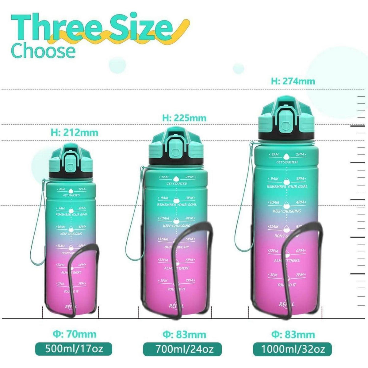 Sport Trinkflasche mit Zeitmarkierung, auslaufsicher, BPA-frei, 500ml Smaragd-lila