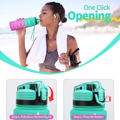 Sport Trinkflasche mit Zeitmarkierung, auslaufsicher, BPA-frei, 500ml Smaragd-lila